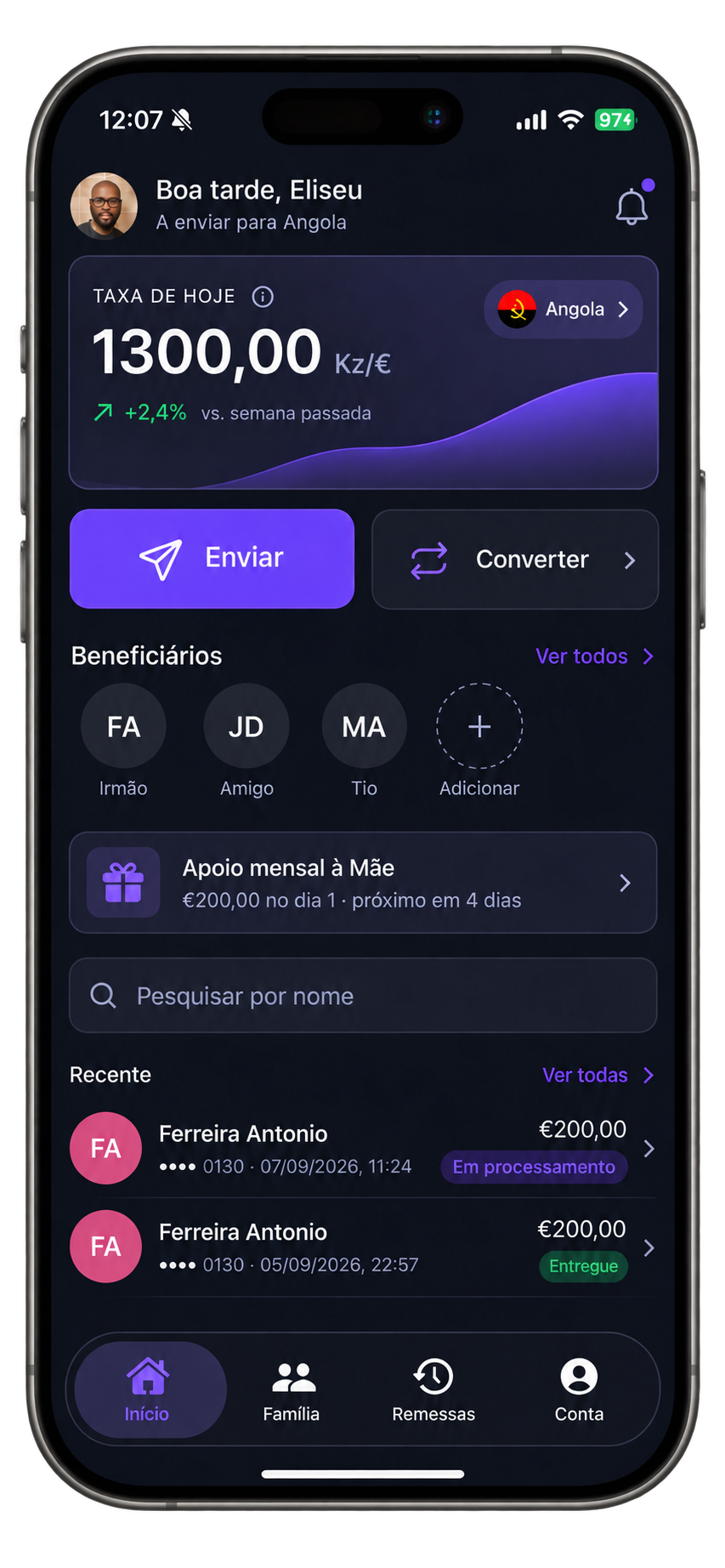Ecrã inicial da app Delisnd